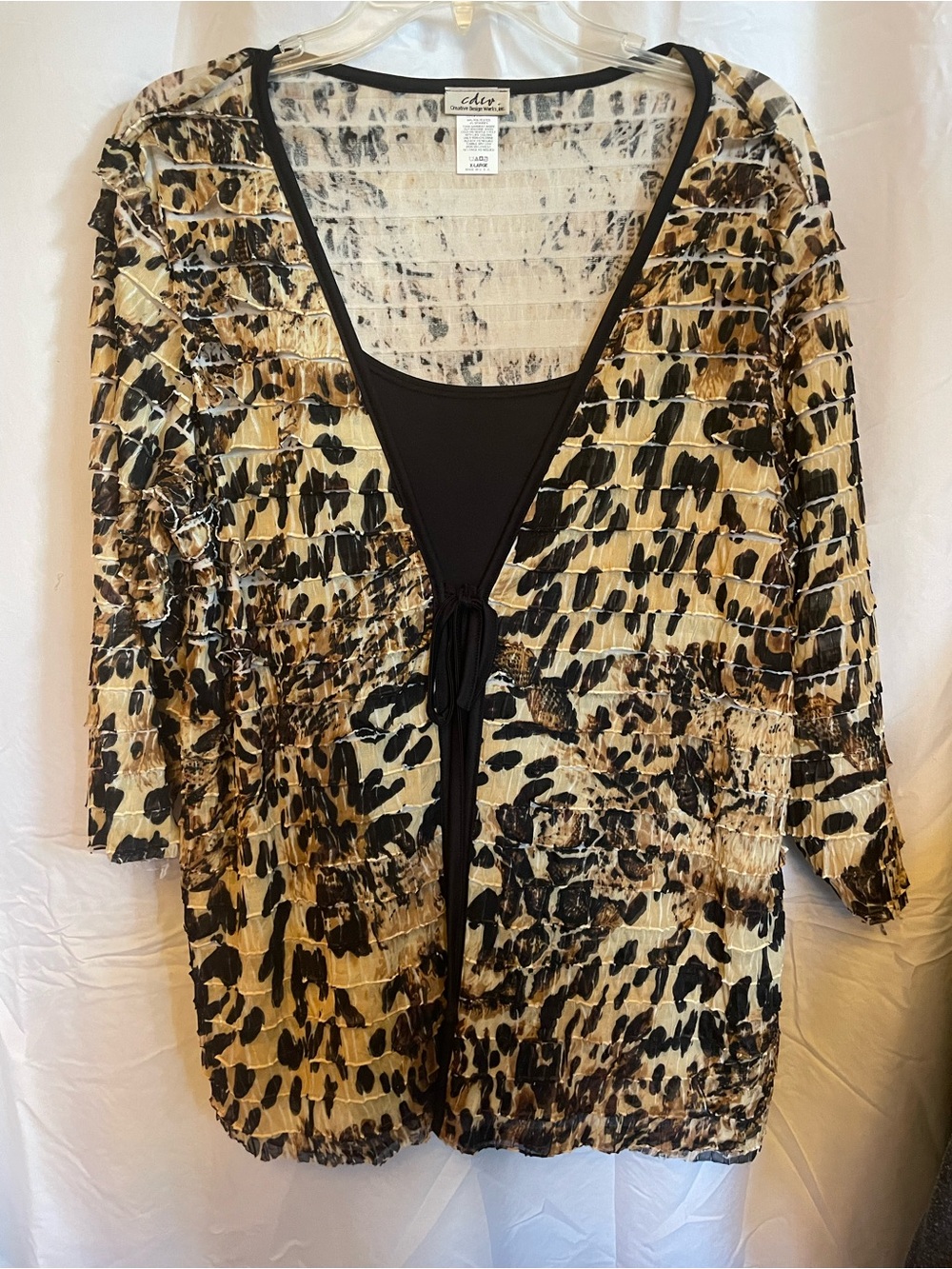 Creative Design Works Leipard Print Open Front Blouse with Tie